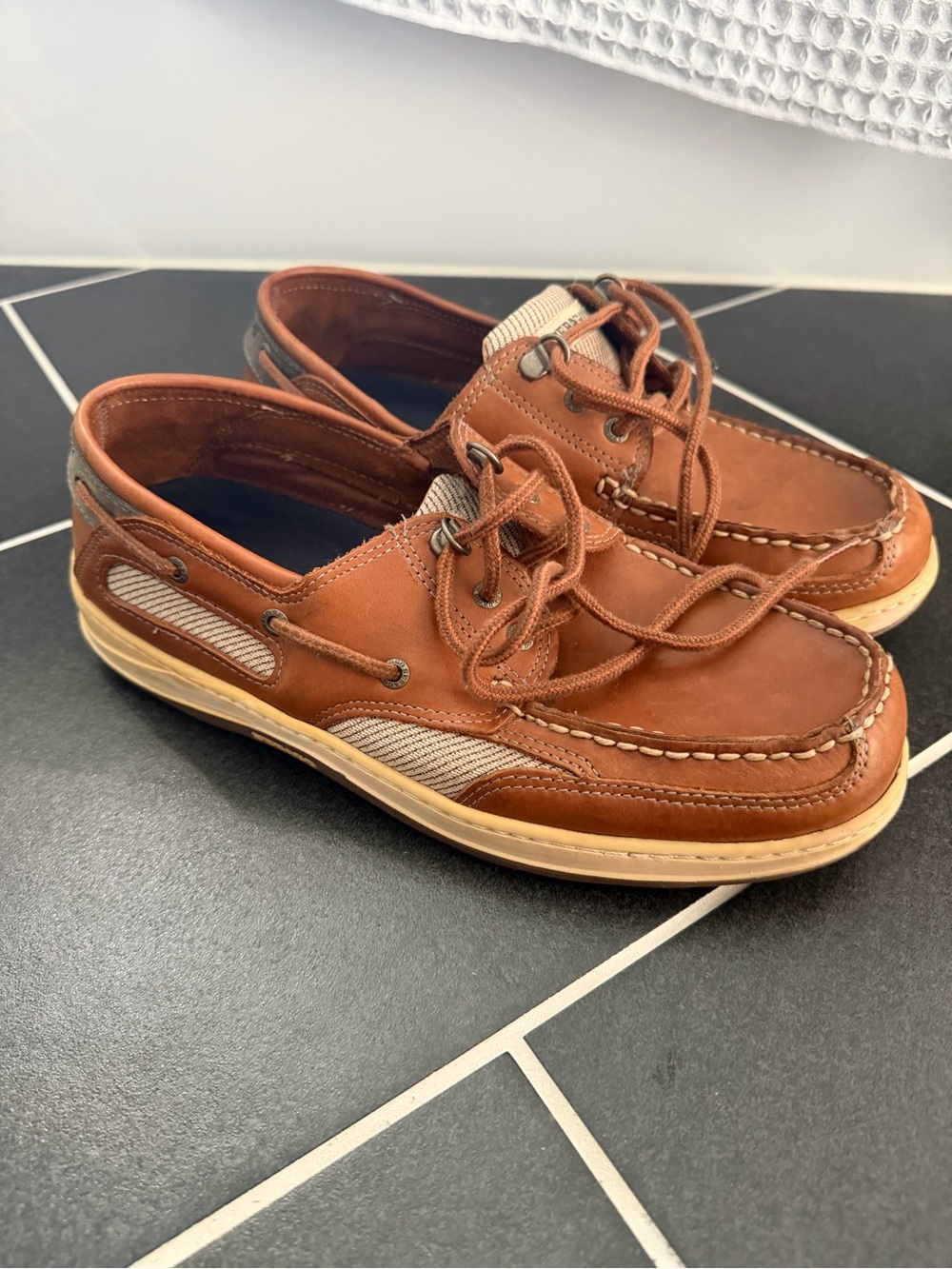 Sebago Clovehitch II Men’s Brown Leather Mesh Boat Shoes 9.5 W